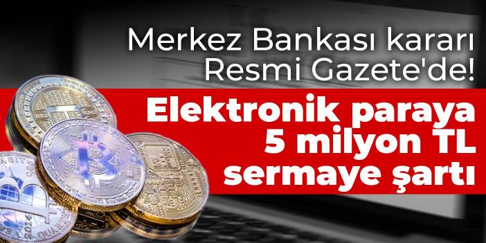 Merkez Bankası kararı Resmi Gazete'de!  Elektronik paraya 5 milyon TL sermaye şartı