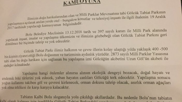 Gölcük Milli Parkı yapılaşmaya açılıyor: Bolu Belediyesi ihaleye çıkıyor!