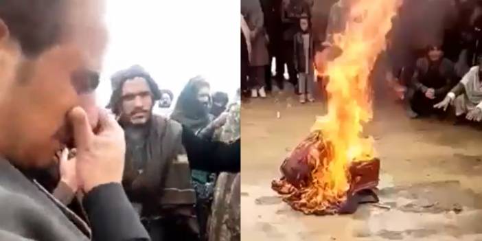 Taliban yerel bir müzisyenin müzik aletini yakıp videoya çekti