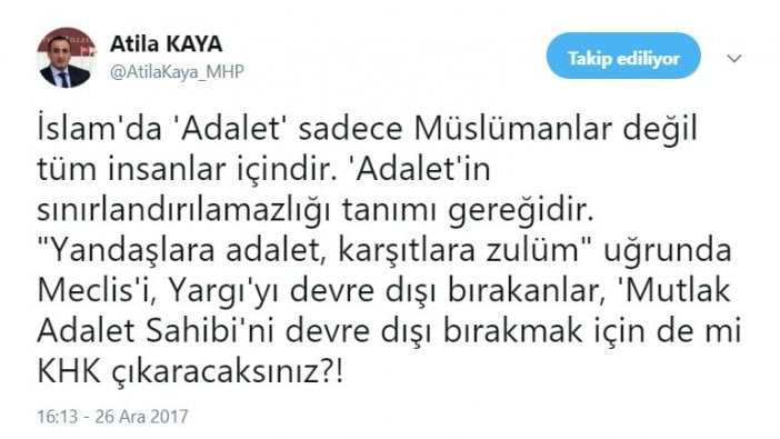 MHP'li Atila Kaya: Mutlak Adalet Sahibi'ni devre dışı bırakmak için de...