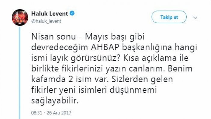 Haluk Levent AHBAP'ı bırakıyor