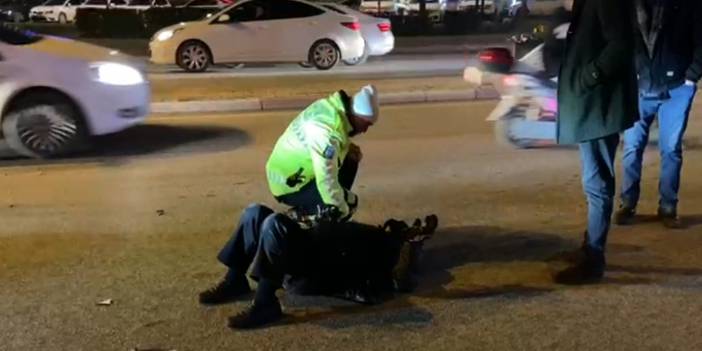 Kazada yaralanan bisikletliyi polis sakinleştirdi