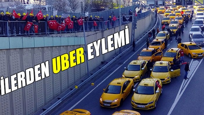 Taksicilerden adliye önünde UBER eylemi