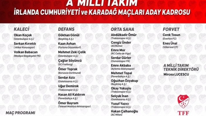 A Milli Takım aday kadrosu açıklandı