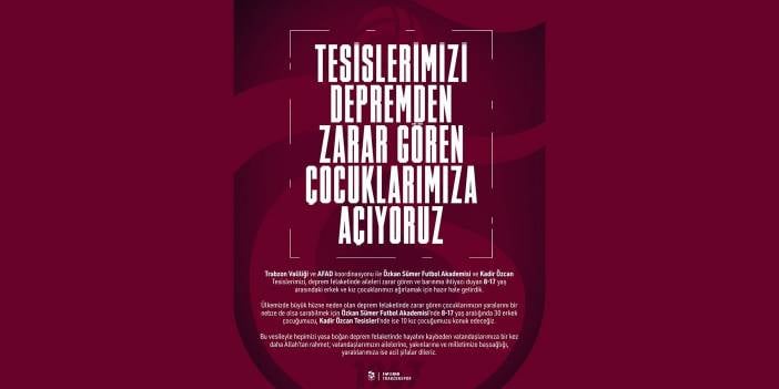 Trabzonspor tesislerini depremzede çocuklara açtı