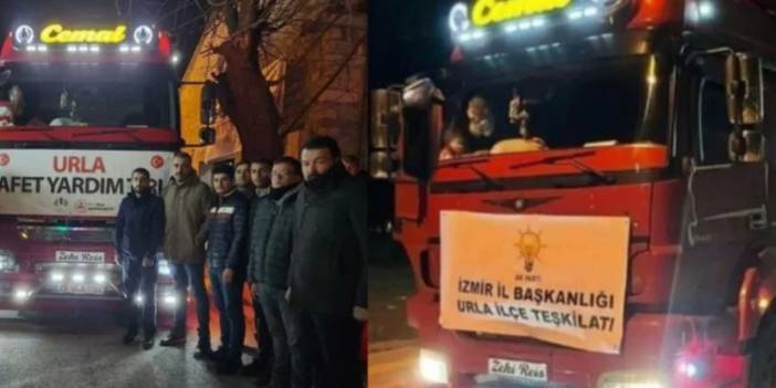 Yine skandal görüntü! AKP, yardım TIR'ına kendi pankartını astı!