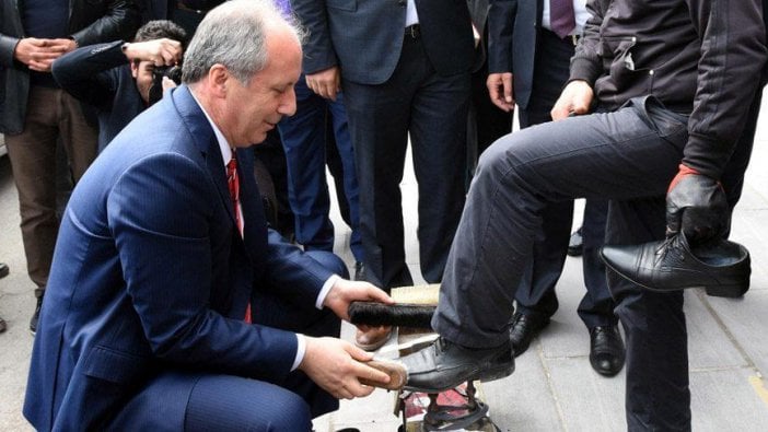 Muharrem İnce, boya sandığına oturup ayakkabılarını boyadı