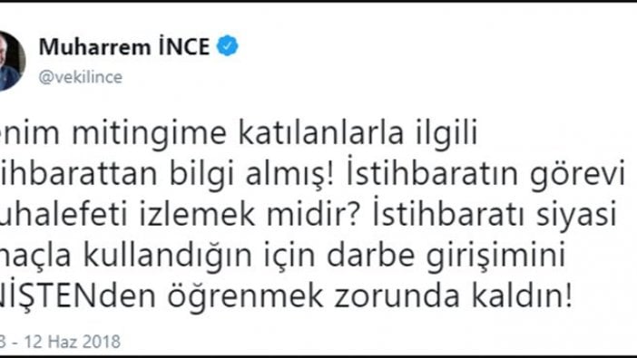 Erdoğan'ın ilginç iddiasına İnce’den "Enişteli" yanıt