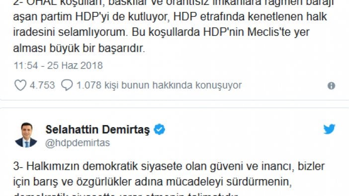 Selahattin Demirtaş’tan ilk açıklama