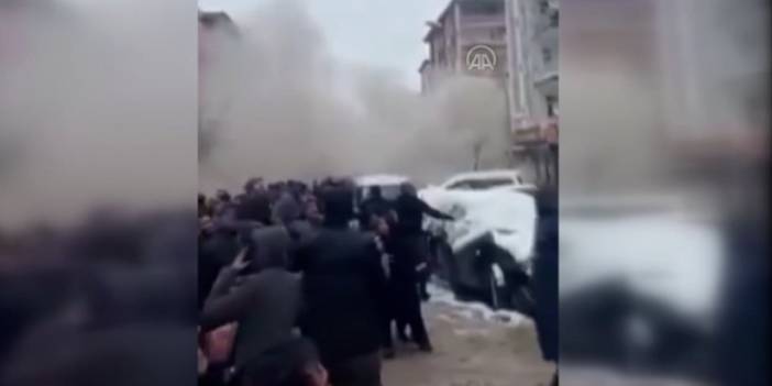 Depremde 5 katlı binanın yıkılma anı kamerada
