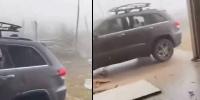 Fırtına sonrası evin bahçesine araba düştü!