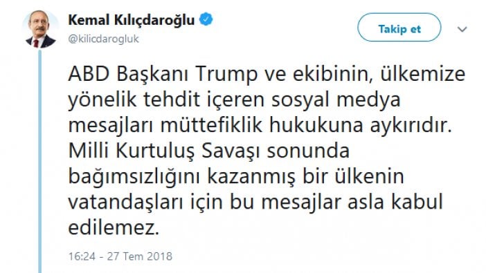 Kılıçdaroğlu’ndan Trump’a sert tepki