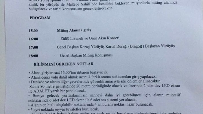 CHP Maltepe Adalet Mitinginin programını açıkladı