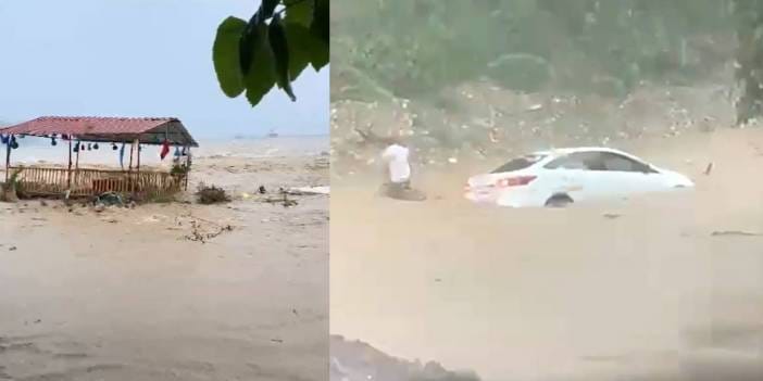 Sel Suları Otomobili Böyle Sürükledi