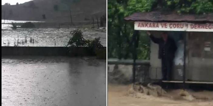 Çorum'u sel vurdu!  Yollar göle döndü, 6 ahırı su bastı...