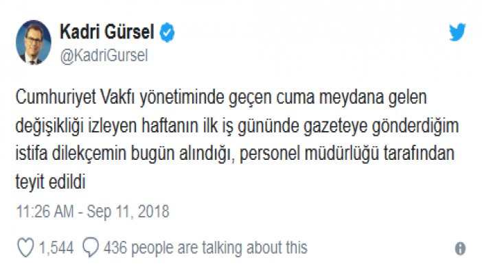 Cumhuriyet'te istifalar sürüyor