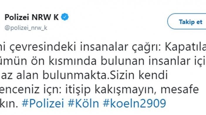 Alman polisinden Türkçe tweet: İtişip kakışmayın