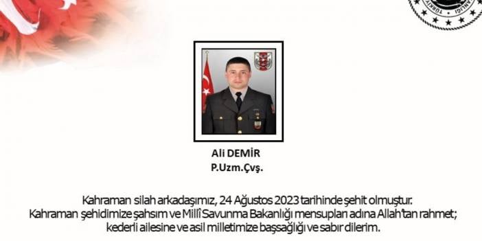 MSB Duyurdu: 1 Asker Şehit!