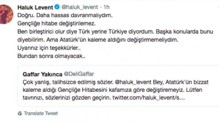 Haluk Levent'ten Gençliğe Hitabe özrü