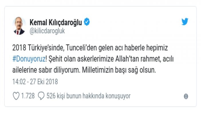 Kılıçdaroğlu: Acı haberle hepimiz #Donuyoruz!