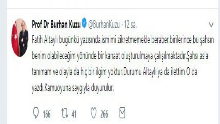 Burhan Kuzu’dan o iddialara yanıt geldi