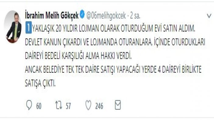 Melih Gökçek, başkanlık konutunu nasıl aldığını böyle izah etti