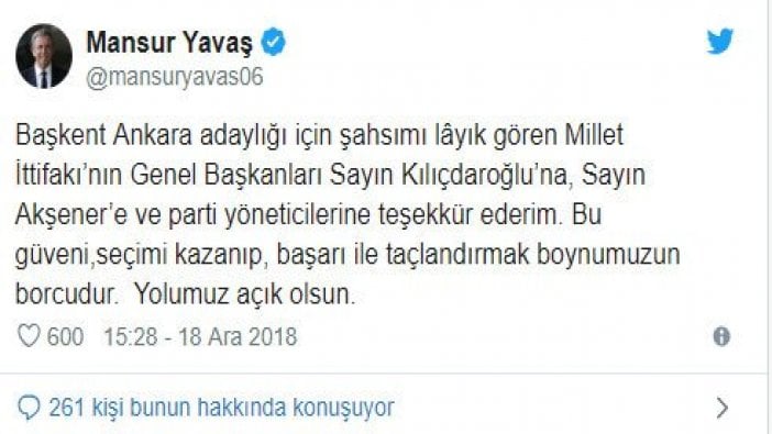 Mansur Yavaş’tan ilk açıklama