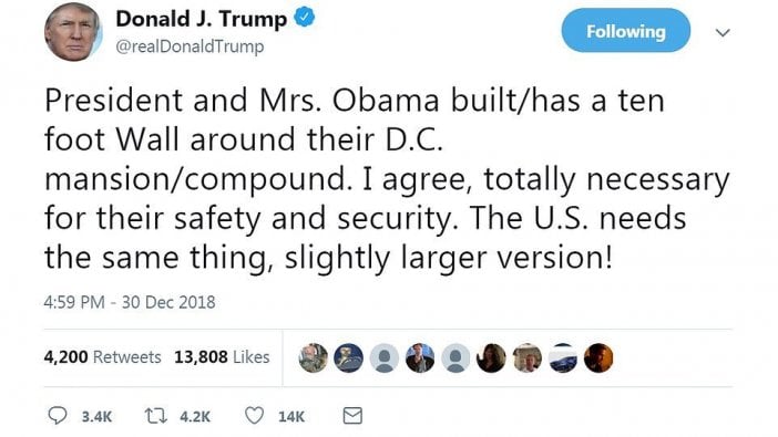 Trump’tan Obama’ya duvar mesajı