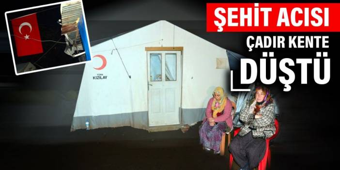 Şehidin evi depremde yıkıldığı için Türk bayrağı çadıra asıldı