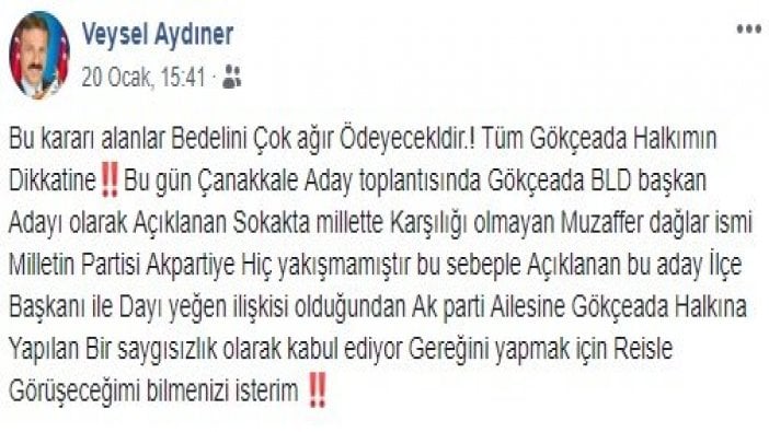 Aday gösterilmeyen AKP’li: Ağır bedel ödeyecekler