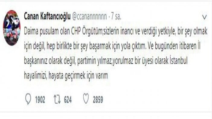 CHP İstanbul İl Başkanı Canan Kaftancıoğlu istifasını geri çekti