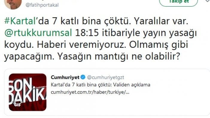 Fatih Portakal'dan çöken bina tepkisi: Yayın yasağının mantığı ne olabilir?