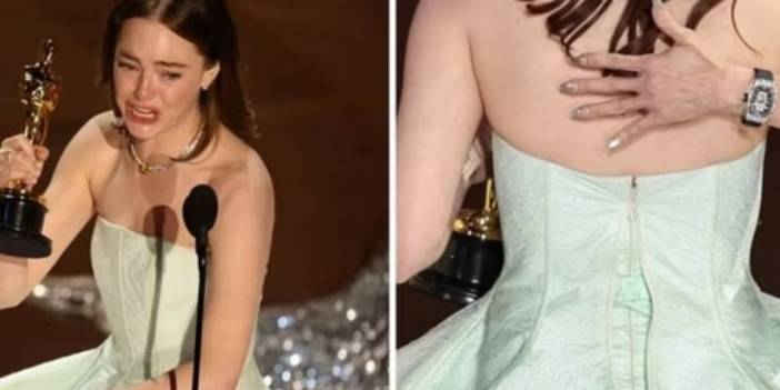 Oscar'da En İyi Kadın Ödülü Emma Stone'a Gitti! Elbisesinin Yırtıldığı Olay Anlar