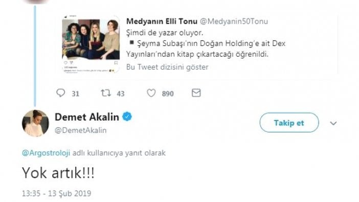 Şeyma Subaşı'nın kitap çıkaracağını duyan Demet Akalın'dan ilginç tepki