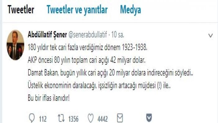 Abdüllatif Şener: Bu bir iflas ilanıdır!