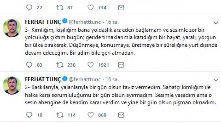 Ferhat Tunç Türkiye'yi terk etti!