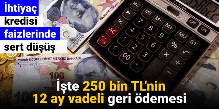 İhtiyaç kredisi faizlerinde sert düşüş: İşte 250 bin TL'nin 12 ay vadeli geri ödemesi