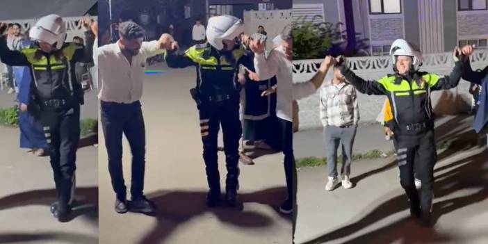 Düğün konvoyundaki araçları yoldan kaldıran polis halay çekti