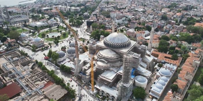 Ayasofya Camii'nde restorasyon havadan görüntülendi