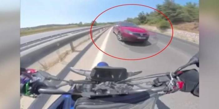 Motosikletli ölümle burun buruna geldiği anları kaydetti