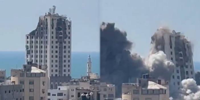 Gazze'de o anın görüntüleri paylaşıldı: İsrail sivillerin kaldığı binayı vurdu