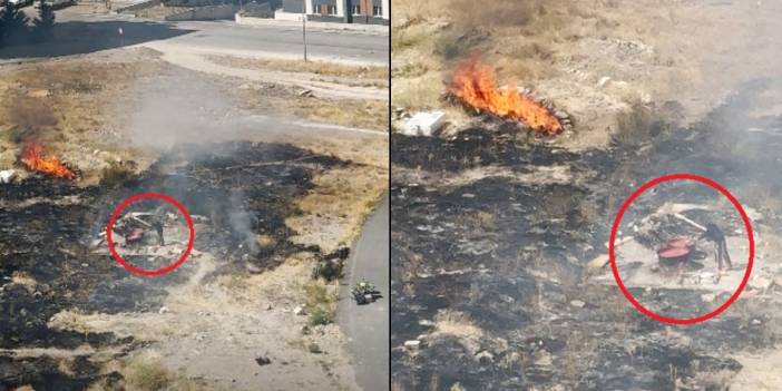 Salça yaparken ortalığı yaktı: Aldırış etmeden karıştırmaya devam etti