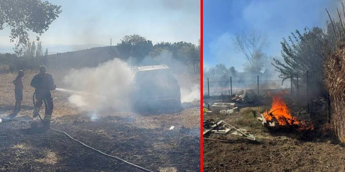 Balıkesir'de anız yangını: Zeytin ağaçları ile 1 otomobil yandı