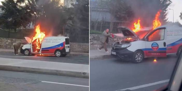 Kağıthane'de seyir halindeki araç alev alev yandı