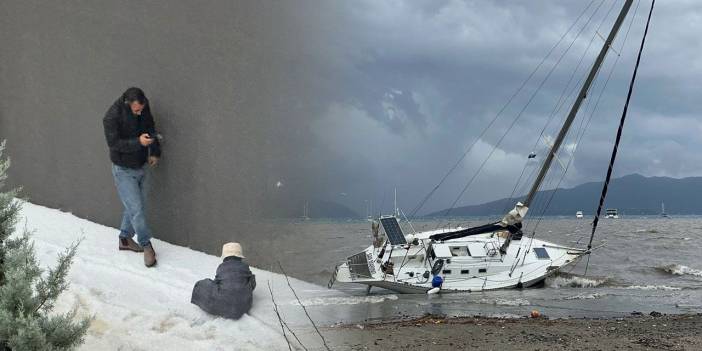 Muğla'da sağanak, dolu ve fırtına... Her yer beyaza büründü! Tekneler kıyıya vurdu