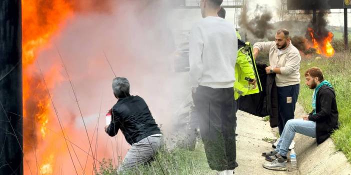 Sağanak yağış kazaya yol açtı! Minibüs araziye uçarak alev alev yandı