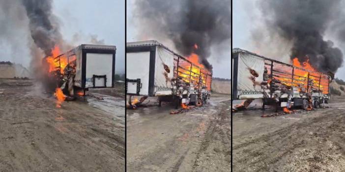 Kağıt yüklü TIR'ın dorsesi alev alev yandı: O anlar kamerada
