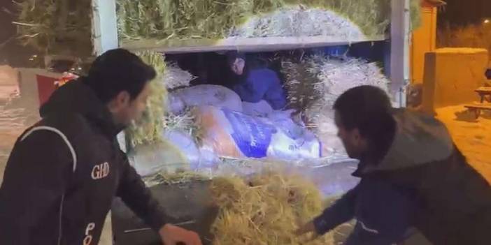 Saman balyalarının arasından kaçak göçmenler çıktı