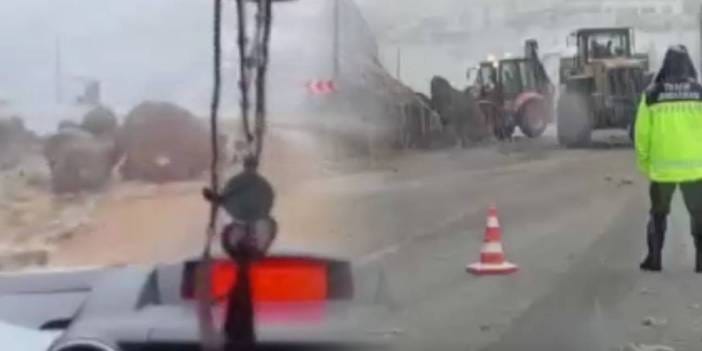 Trabzon’da heyelan! Kaya parçaları otoyolu kapattı