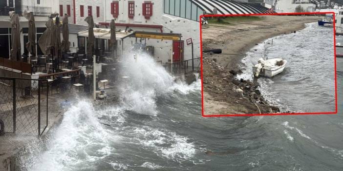 Bodrum'da deniz ulaşımına fırtına engeli! Bir tekne karaya oturdu